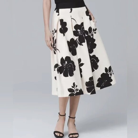 White House Black Market Dresses & Skirts - White House Black Market - Black and Cream Floral Midi Skirt - 4 - NWT